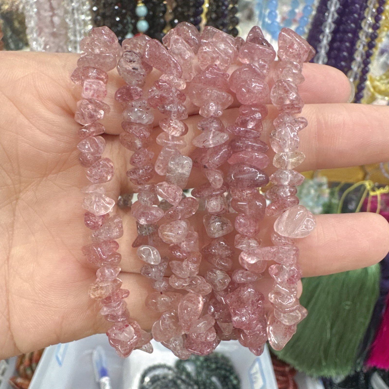 6 Pcs Natural strawberry quartz Crystal Chip Bead Bracelet Chain Adjustable