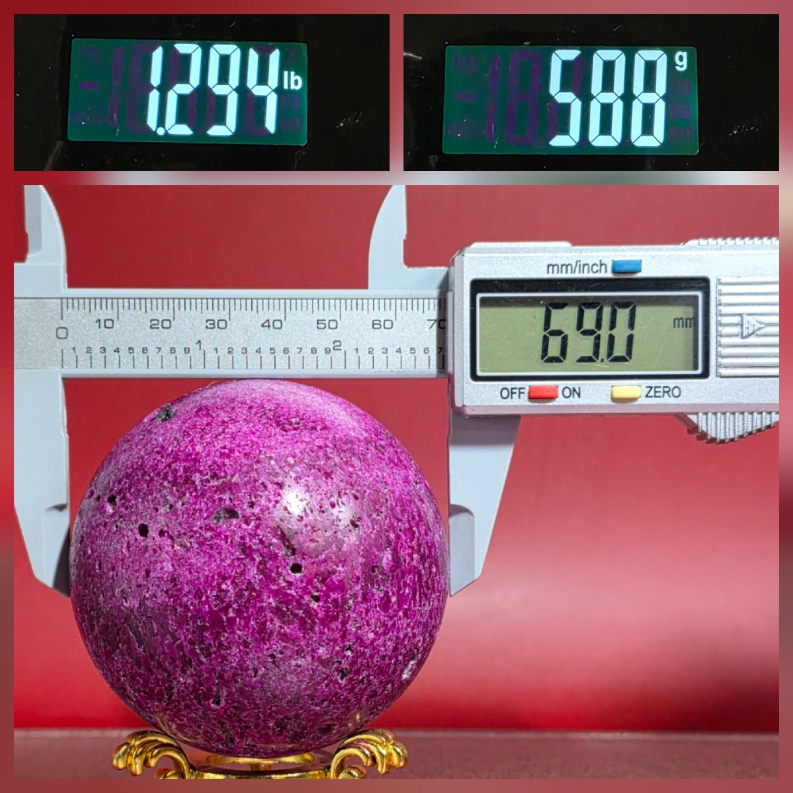 1+LB Honeycomb Ruby Crystal Sphere UV Reactive Natural Gemstone Unique Decor