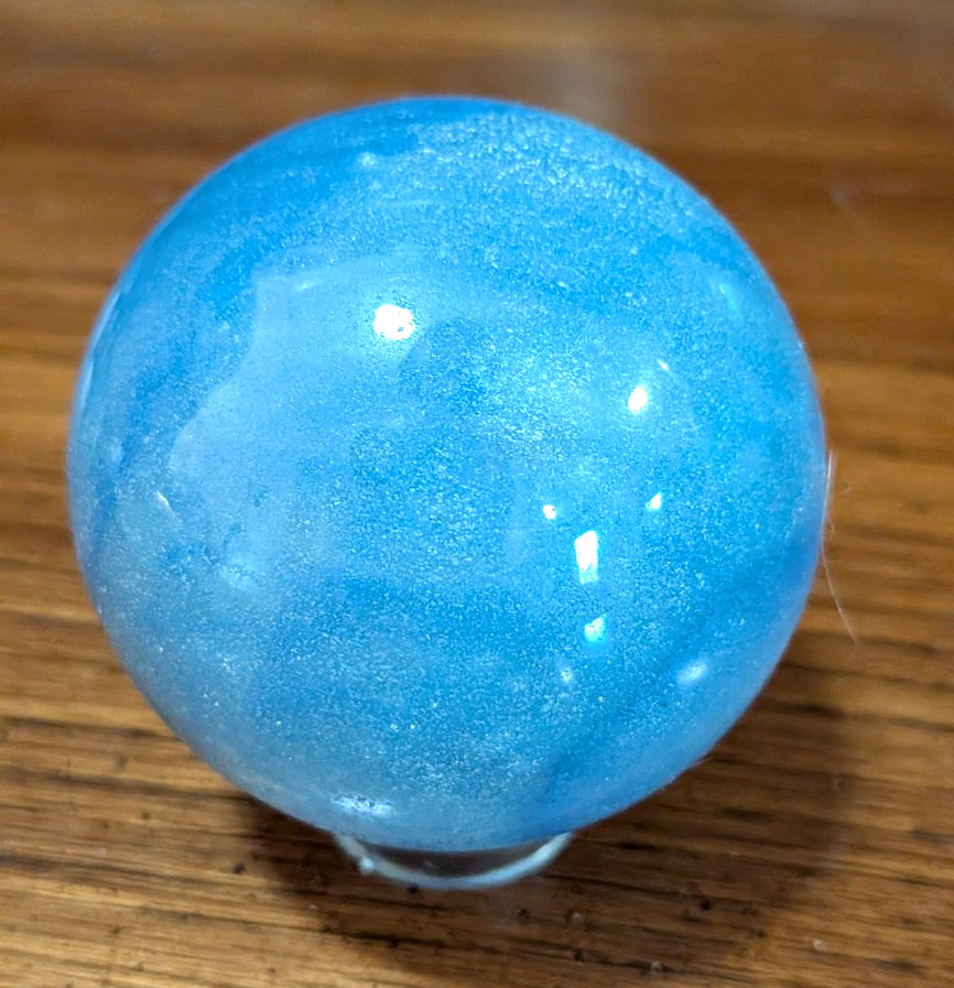 Polished Blue Opalite Glass Sphere Ball on Clear Stand, Display Sphere Decor