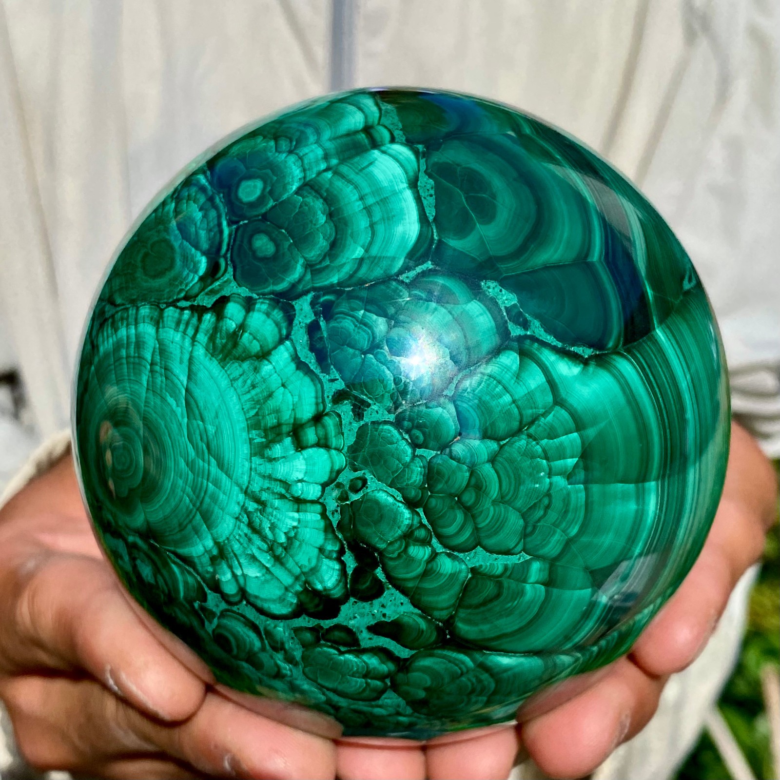 4.1LB Rare Natural Malachite quartz hand Carved sphere Crystal Healing