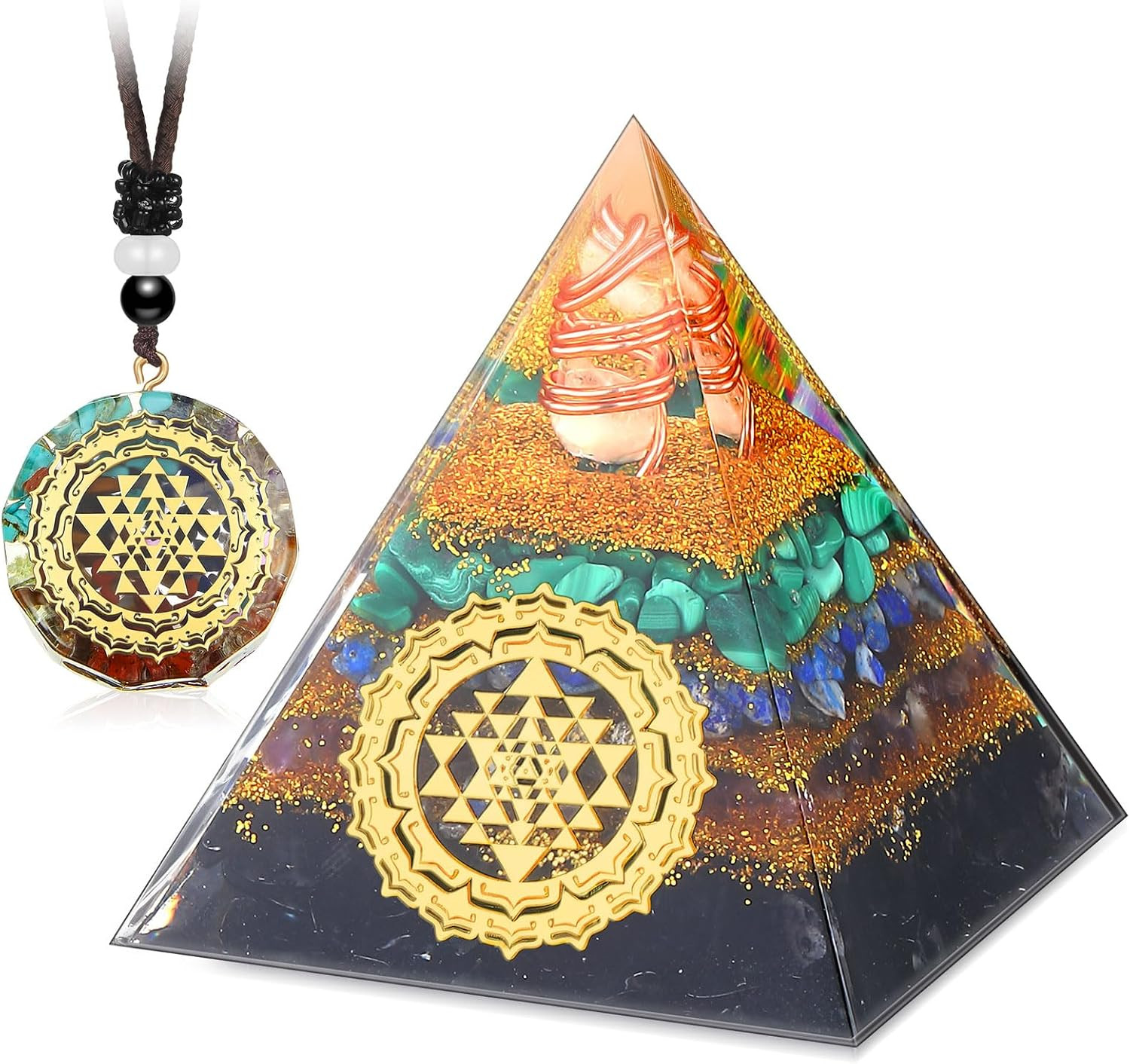 Tourmaline Orgone Pyramid with Chakra Necklace for Energy Healing Crystals
