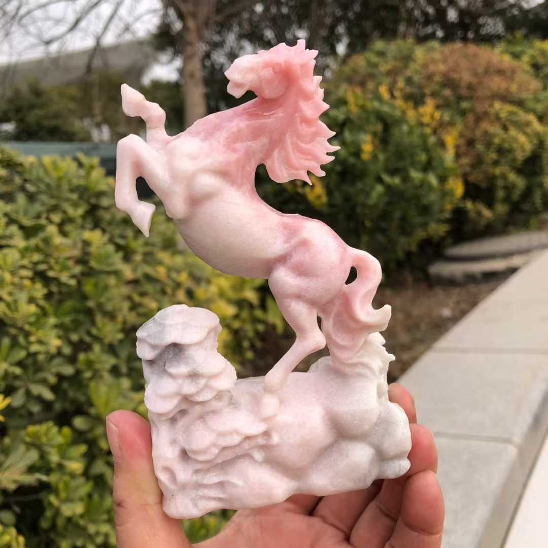 1pc Natural Pink Opal quartz Stone Hand carved horse skull Healing gift