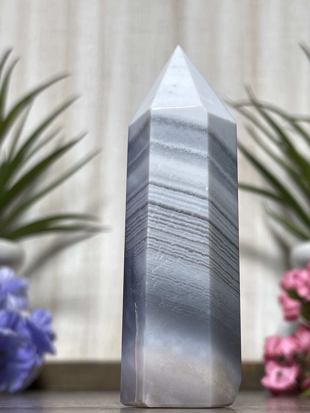 BANDED AGATE TOWER – Mineral Blue Grey Pink Reiki Chakra Crystal Wiccan Witch