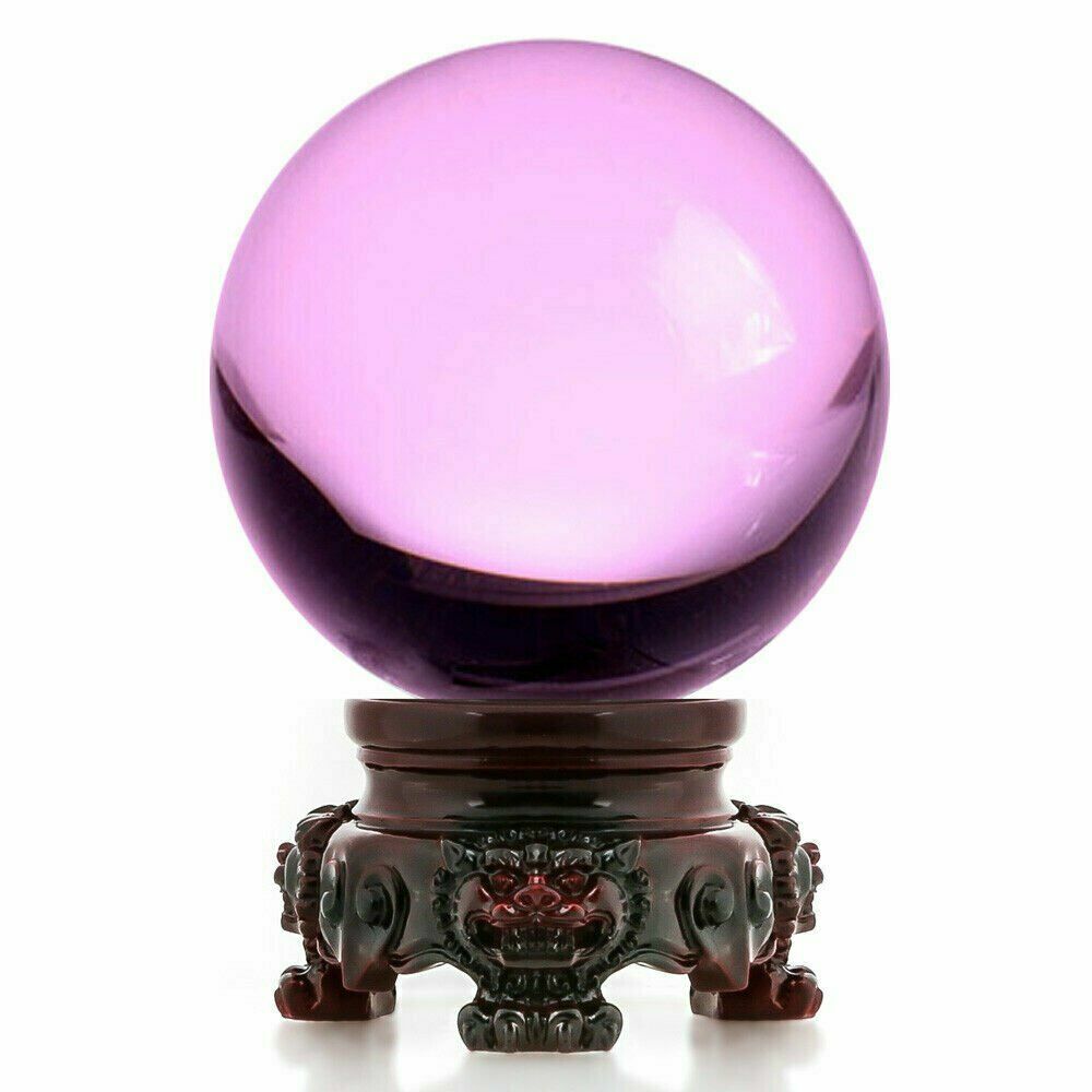 Crystal Ball 3″ diameter for Feng Shui, Meditation, Decor, with Red Lion Stand
