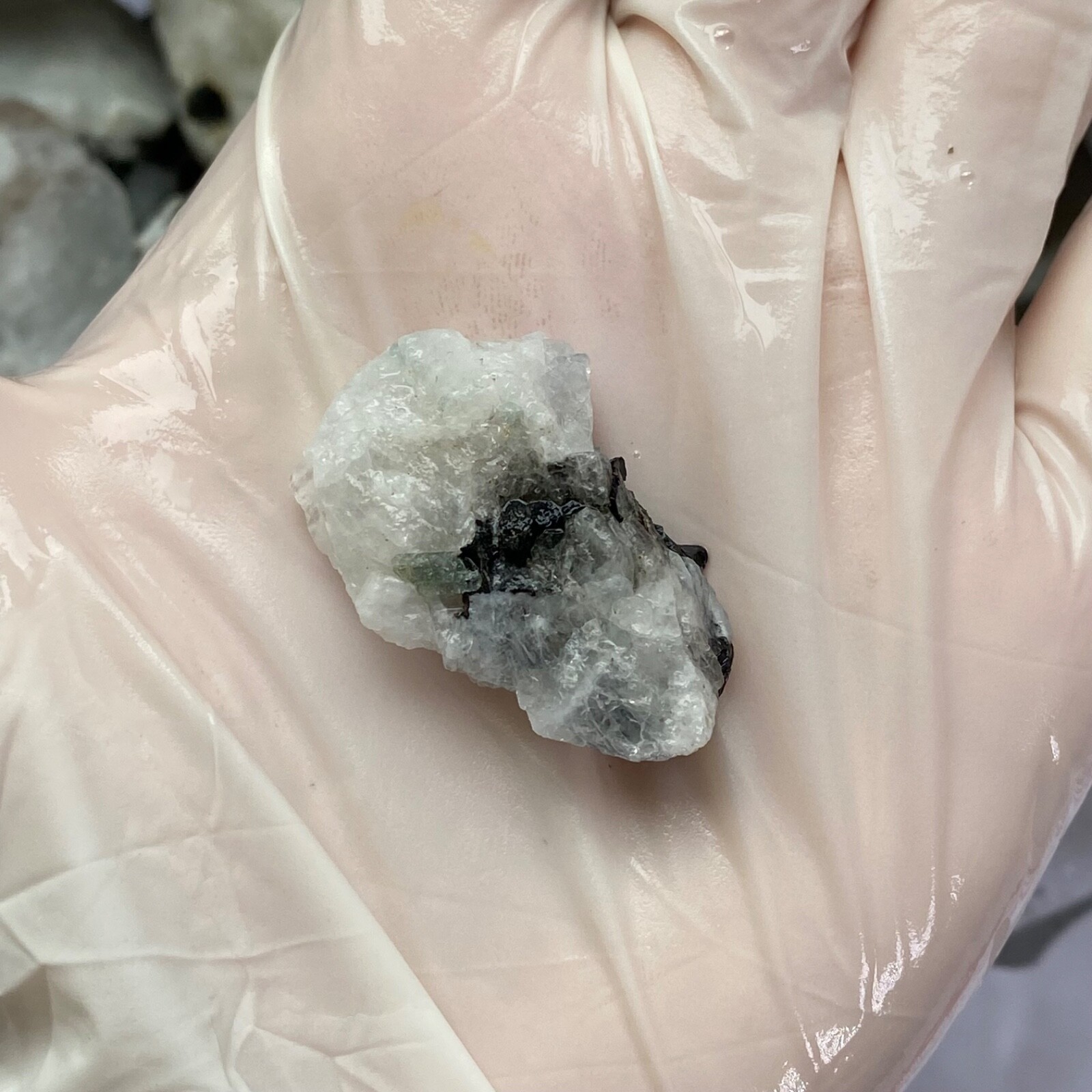 Blue White Moonstone in Quartz Black Mica Raw Natural Rough Crystal Random Pull