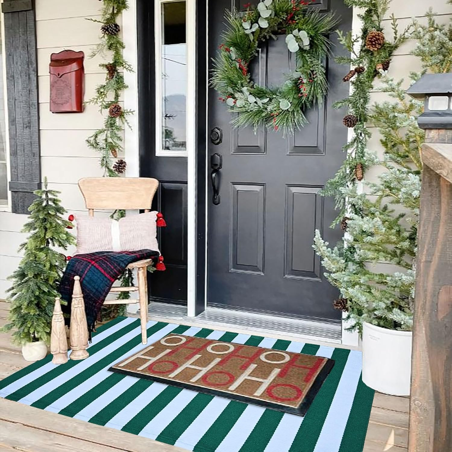 Green & White Striped Rug, 2’4″ X 3’7″ Indoor/Outdoor Area Rug for Front Porch,