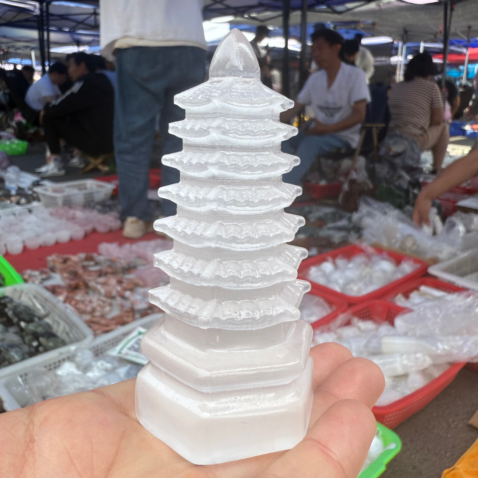 3.8″ Natural White stone paste Pagoda of Cultural Prosperity Reiki Heal
