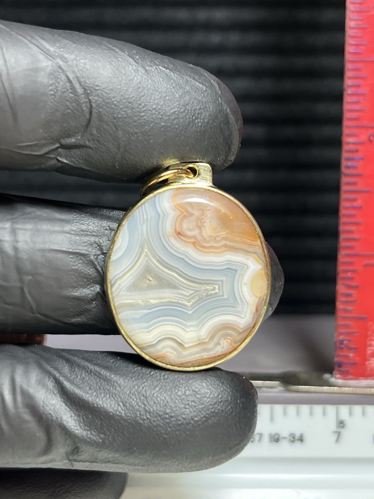 Crazy Lace Agate/brass Pendant/J99