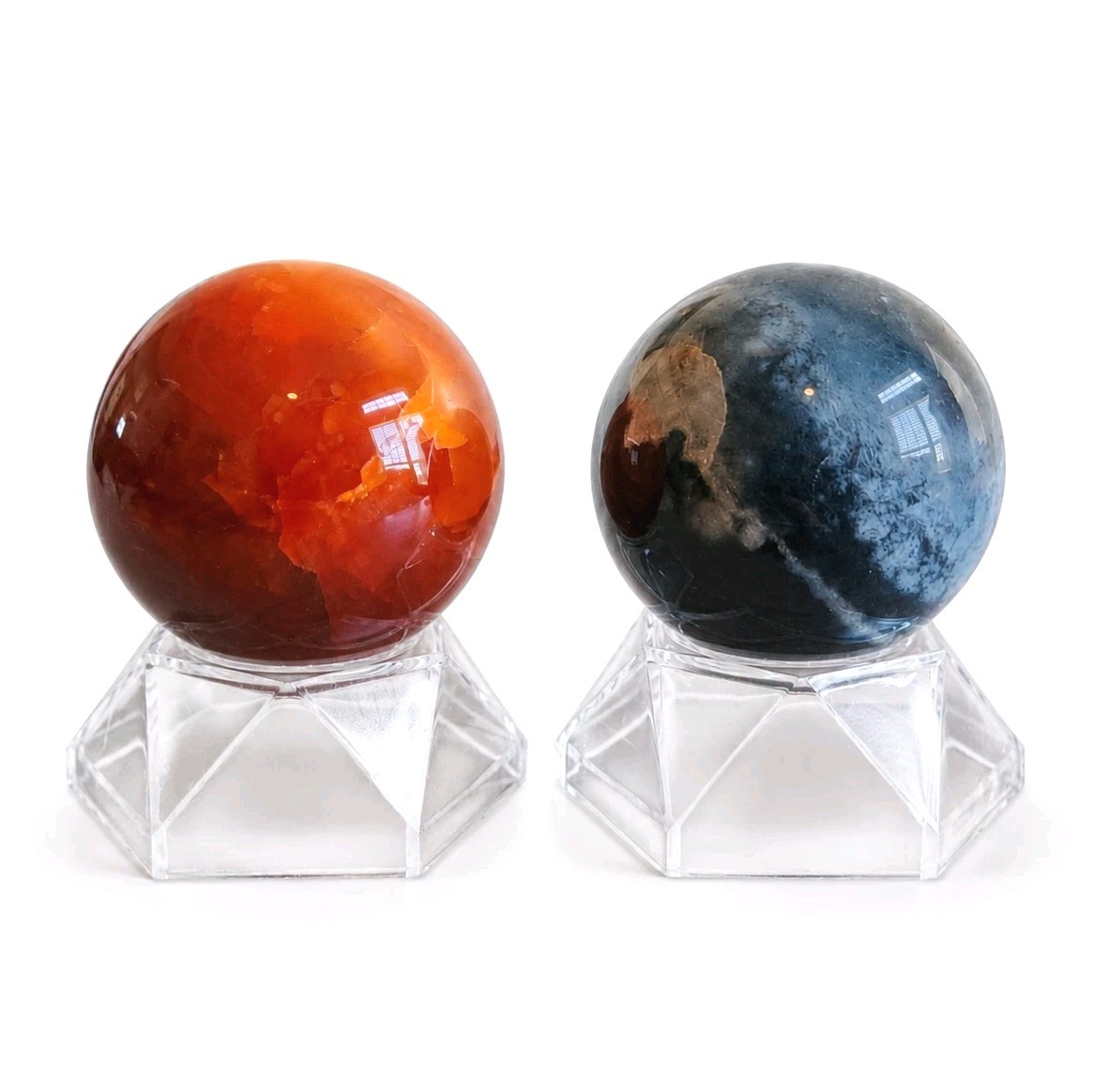 Lot Of 2 Polished Red Carnelian Agate & Black Flower Agate Spheres – USA