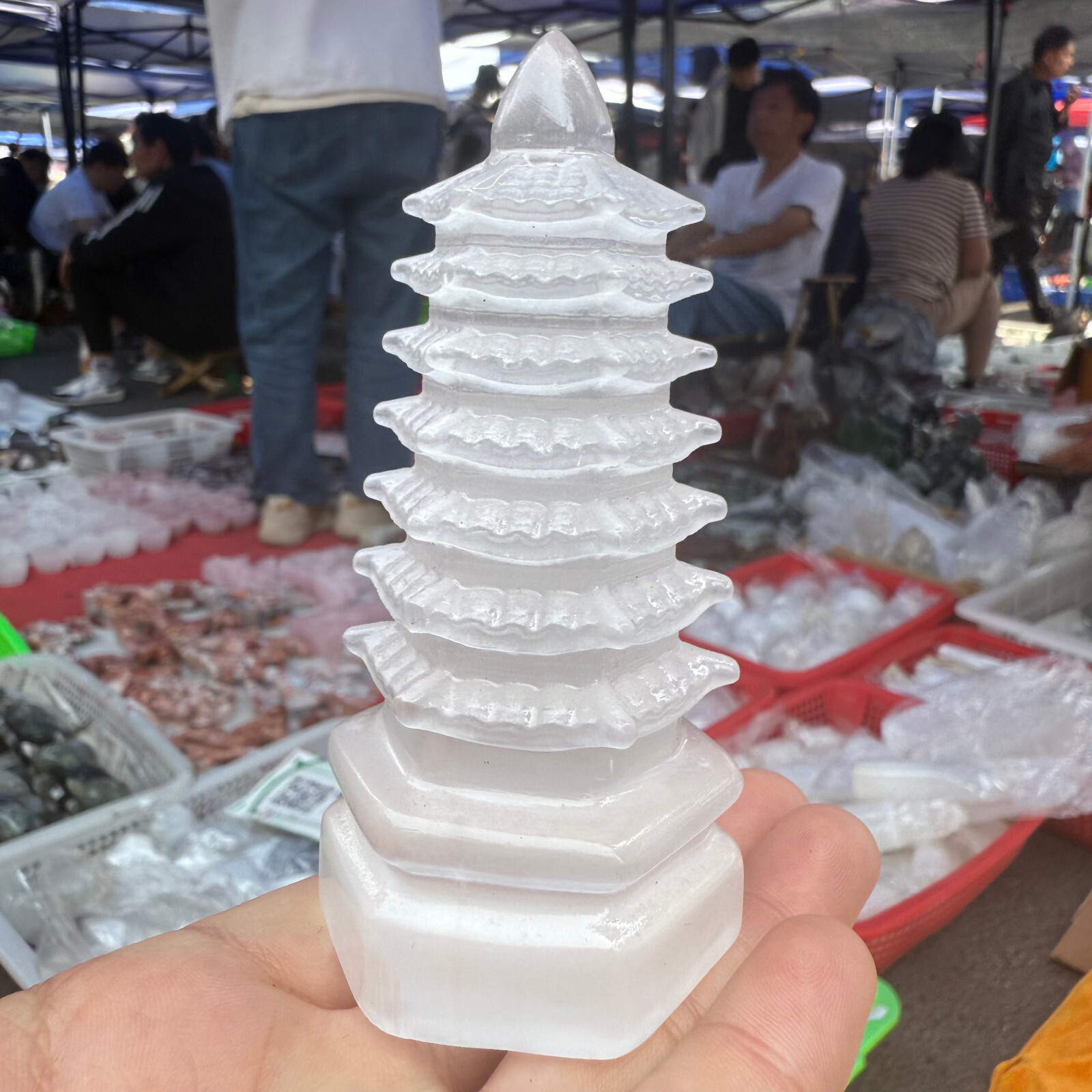 3.8″ Natural White stone paste Pagoda of Cultural Prosperity Reiki Heal