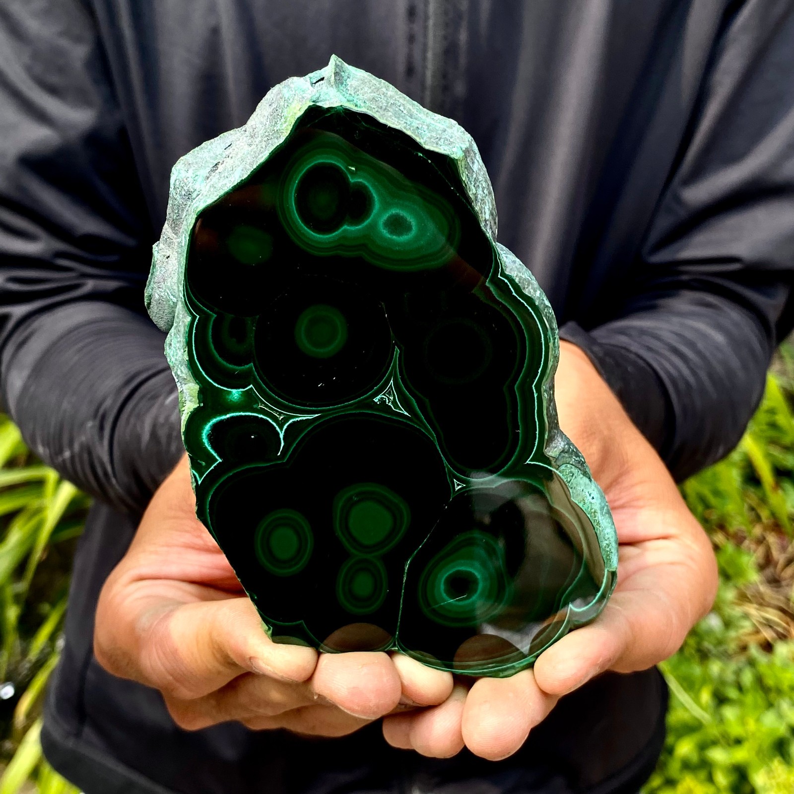 454G Natural malachite slice quartz crystal luster mineral specimen