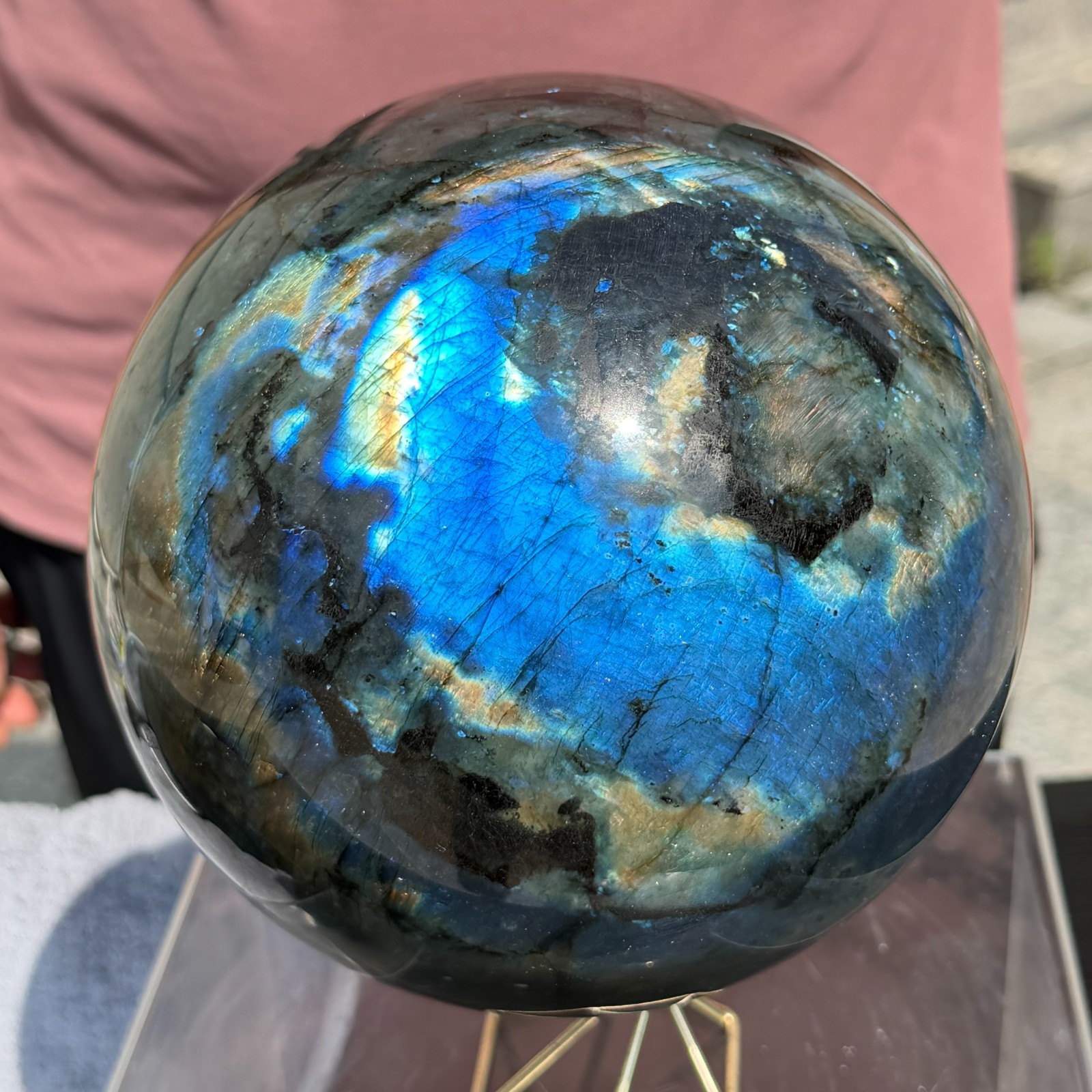 15LB Natural Dark Blue Flash Labradorite Quartz Crystal Sphere Mineral Healing