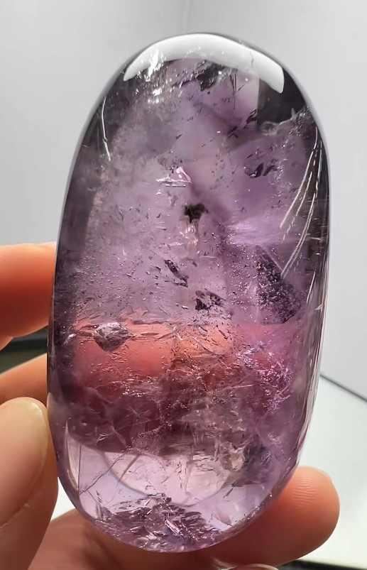 67*36*30mm Natural Amethyst Quartz Moving Water Drop Specimens Palm Reiki