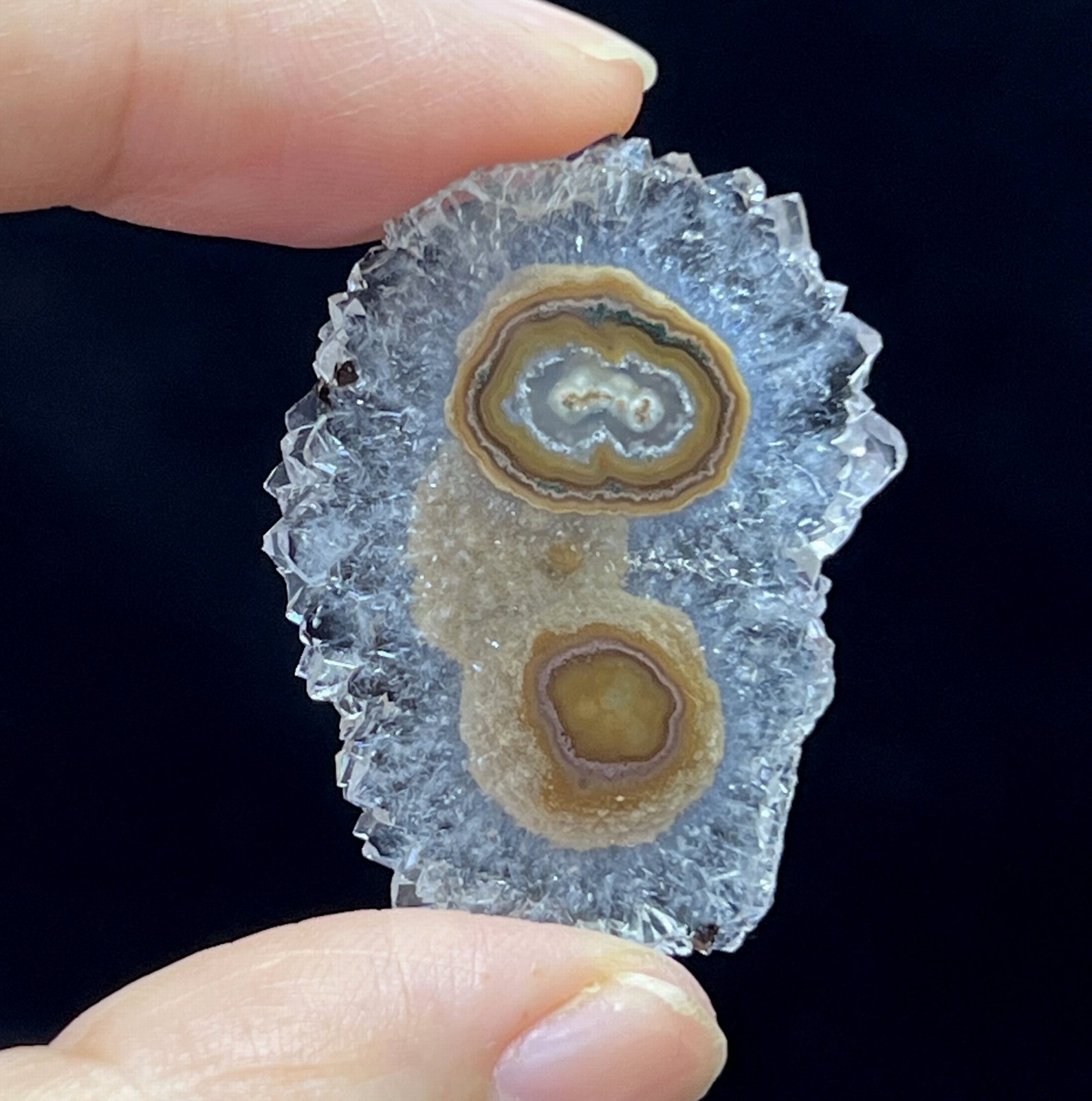 36mm Beautiful Pattern Quartz stalactite slice, both sides good