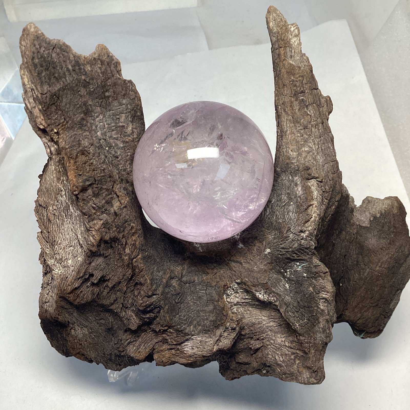 42 mm Amethyst Sphere On Natural Driftwood Stand