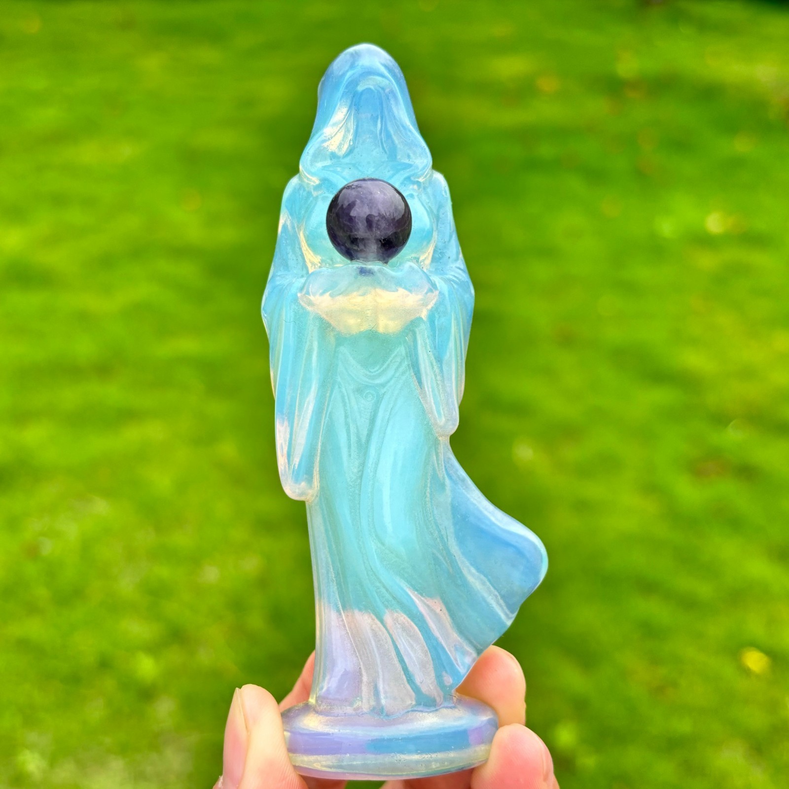 Opal Quartz skull Hand carved Crystal Ghost Girl Skull ball healing Decor 1pc
