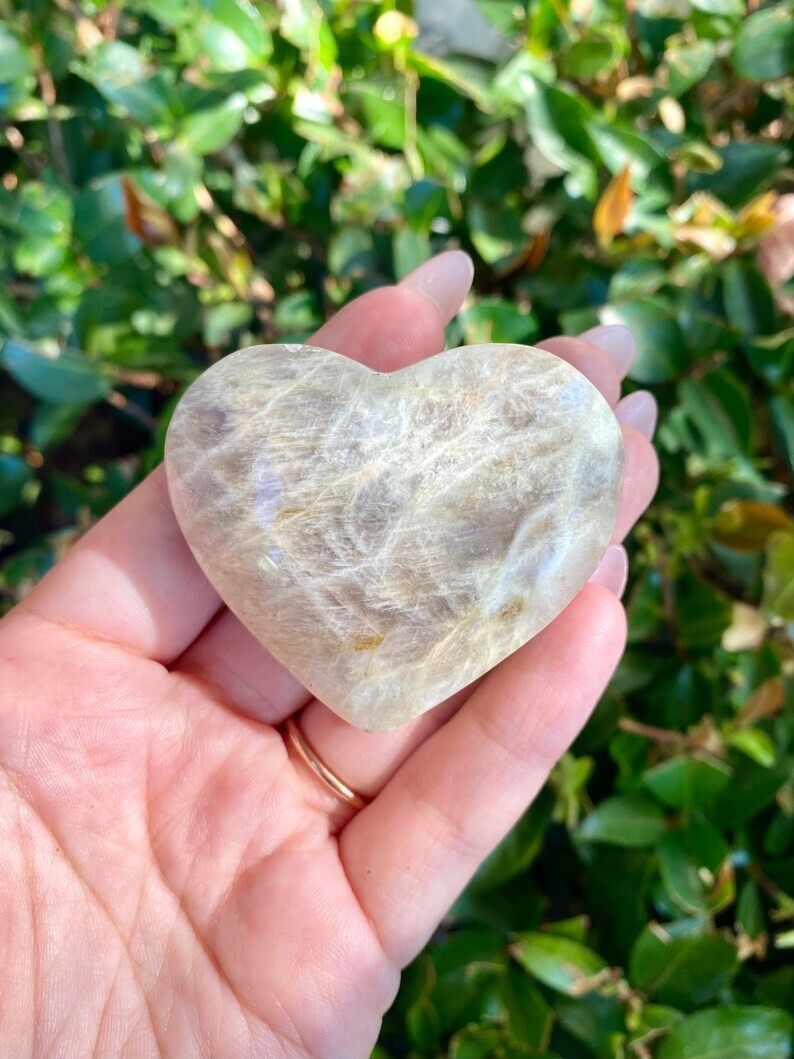 Moonstone Heart Palm Stone Healing Crystal Worry Stone Spiritual Home Decor Gift