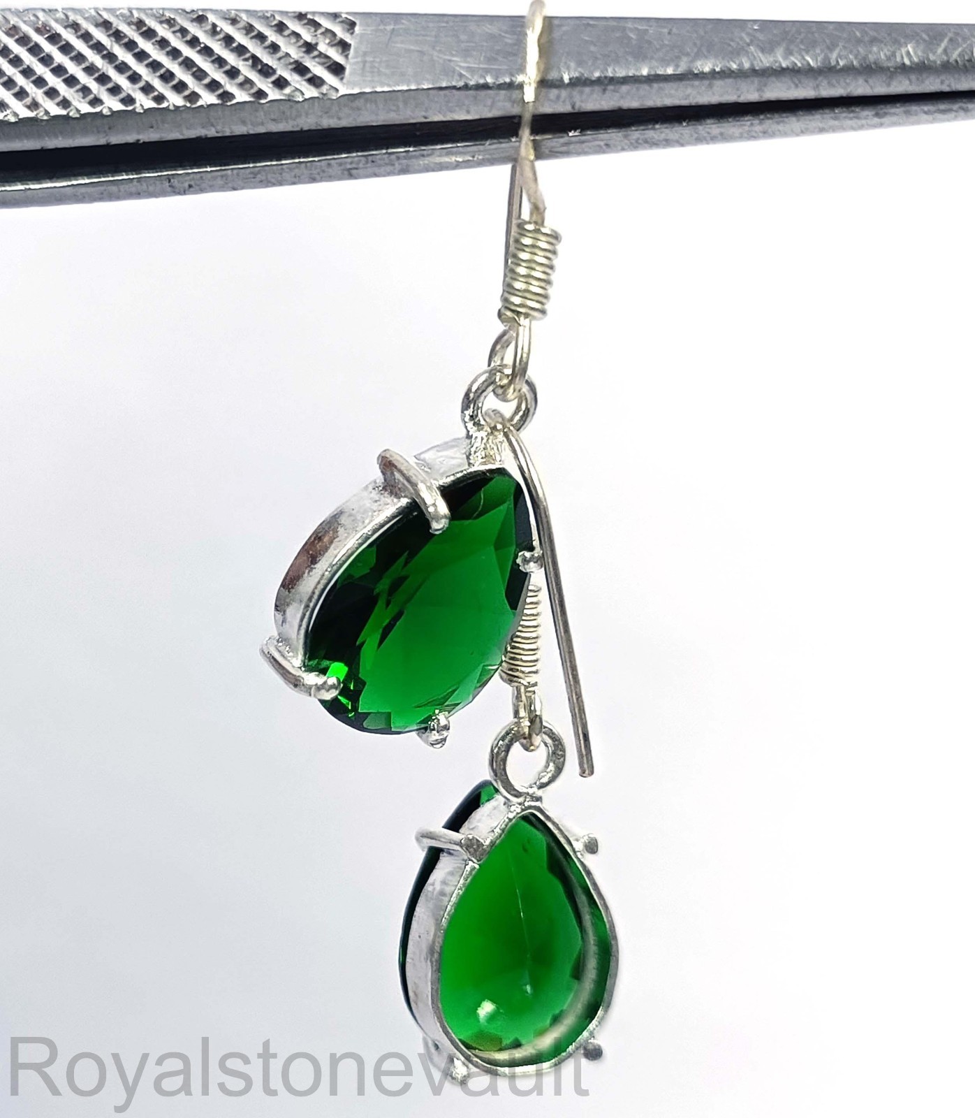 IGL Certified 17.25Ct Green Emerald Pear Shape Earrings 925 Sterling Silver 5DDI
