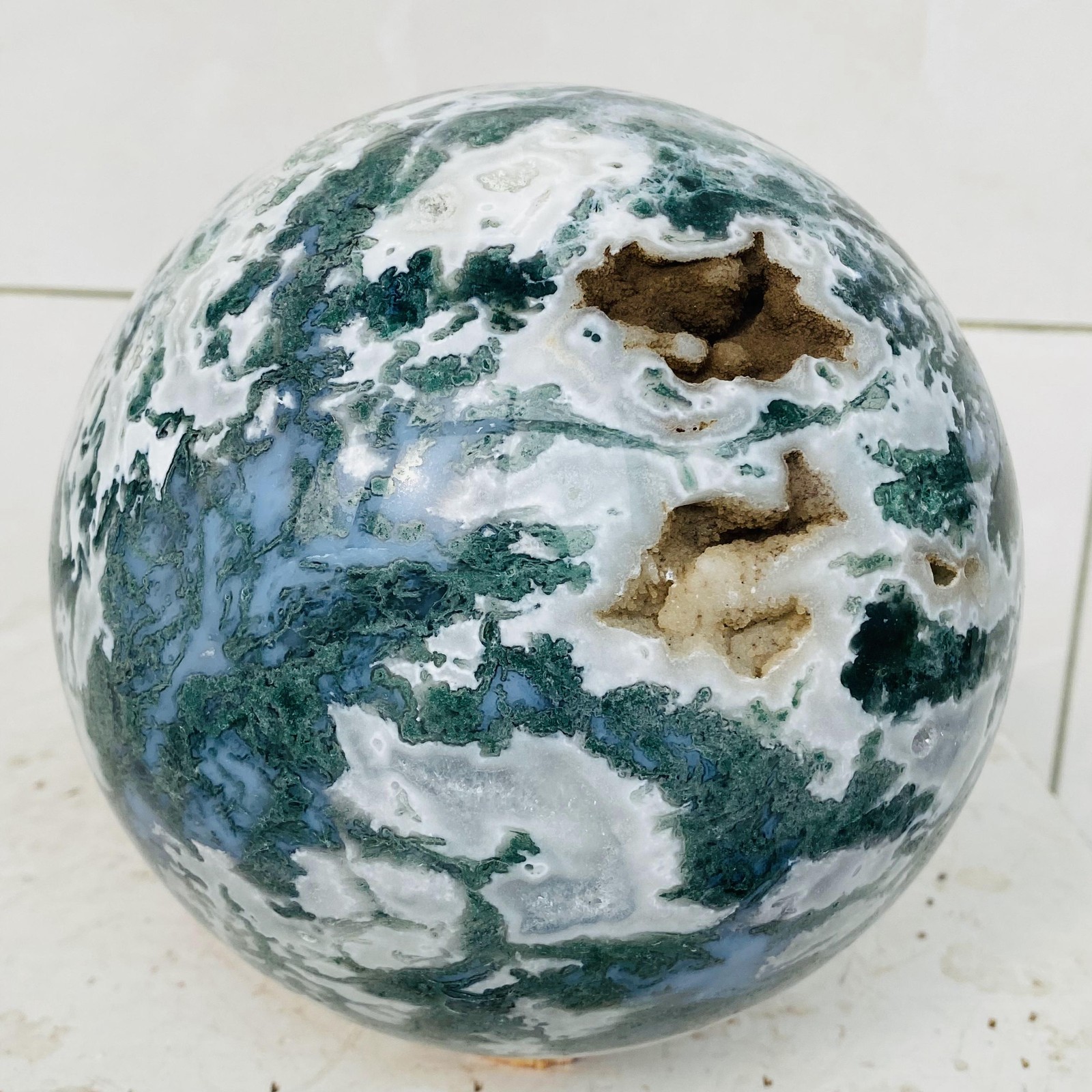 Natural water grass agate sphere crystal ball quartz energy 4820g