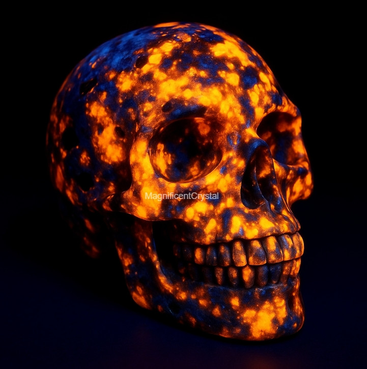 2″Natural Yooperlite Crystal Skull Fluorescent Sodalite Quartz Carving Decor