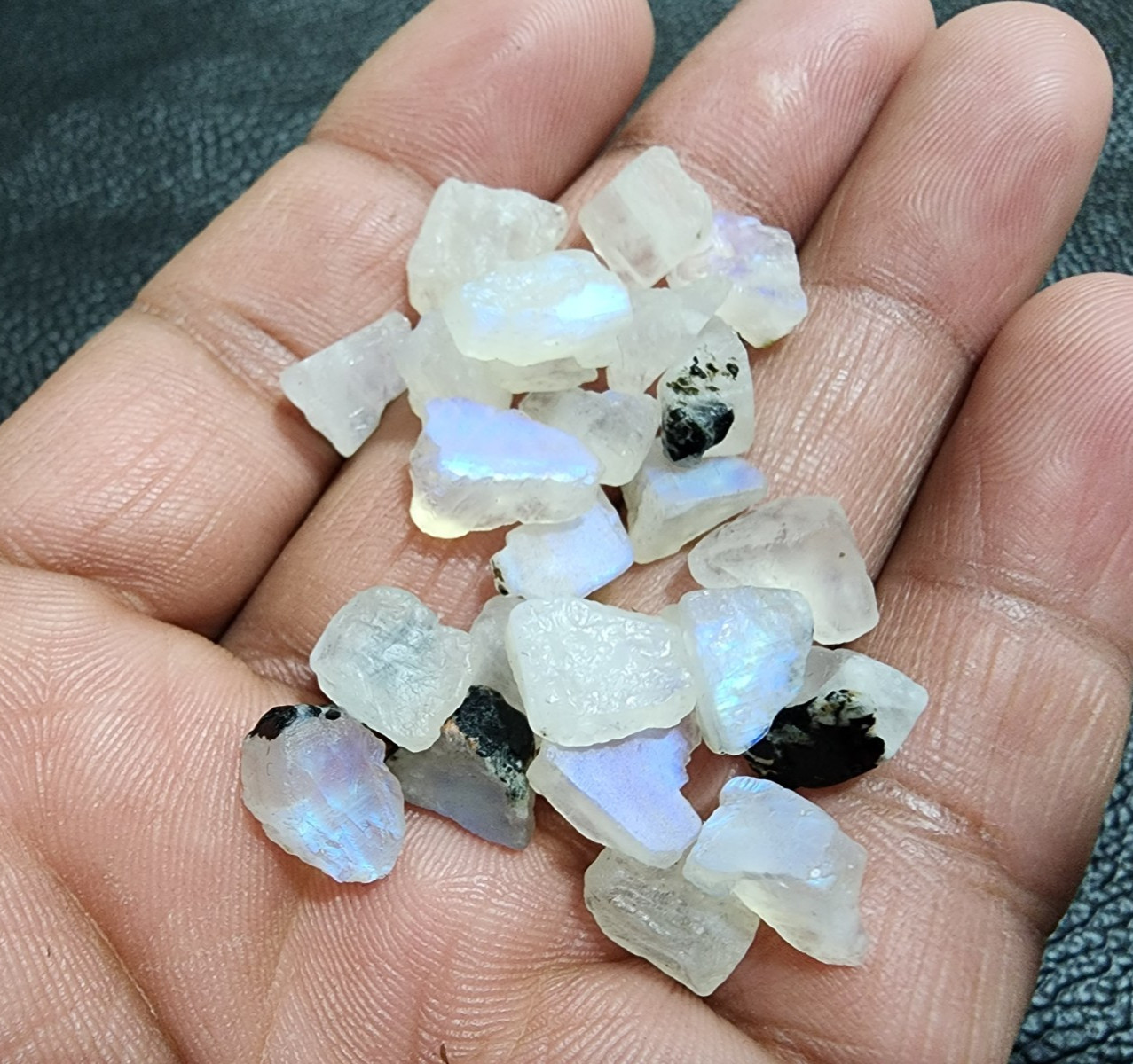 Wholesale White Rainbow Moonstone Rough 24 Pcs 8-12mm Natural Gem Crystals