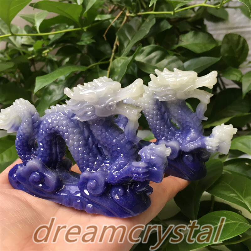 4″ Luminous Stone Chinese Dragon Skull Carved Epoxy Resin Skull Reiki Gift 1pc