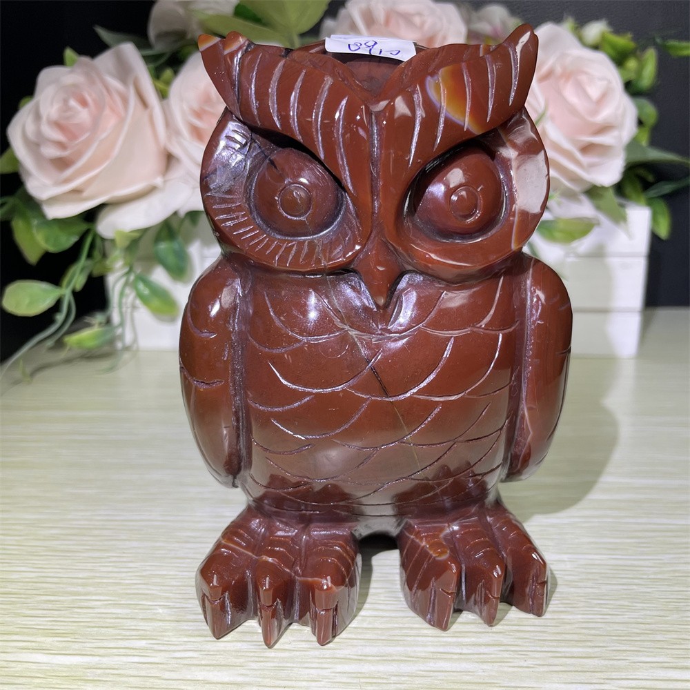 3.7LB 5.3″ Carnelian Lace Sardonyx Owl Statue Crystal Reiki Carving Decor