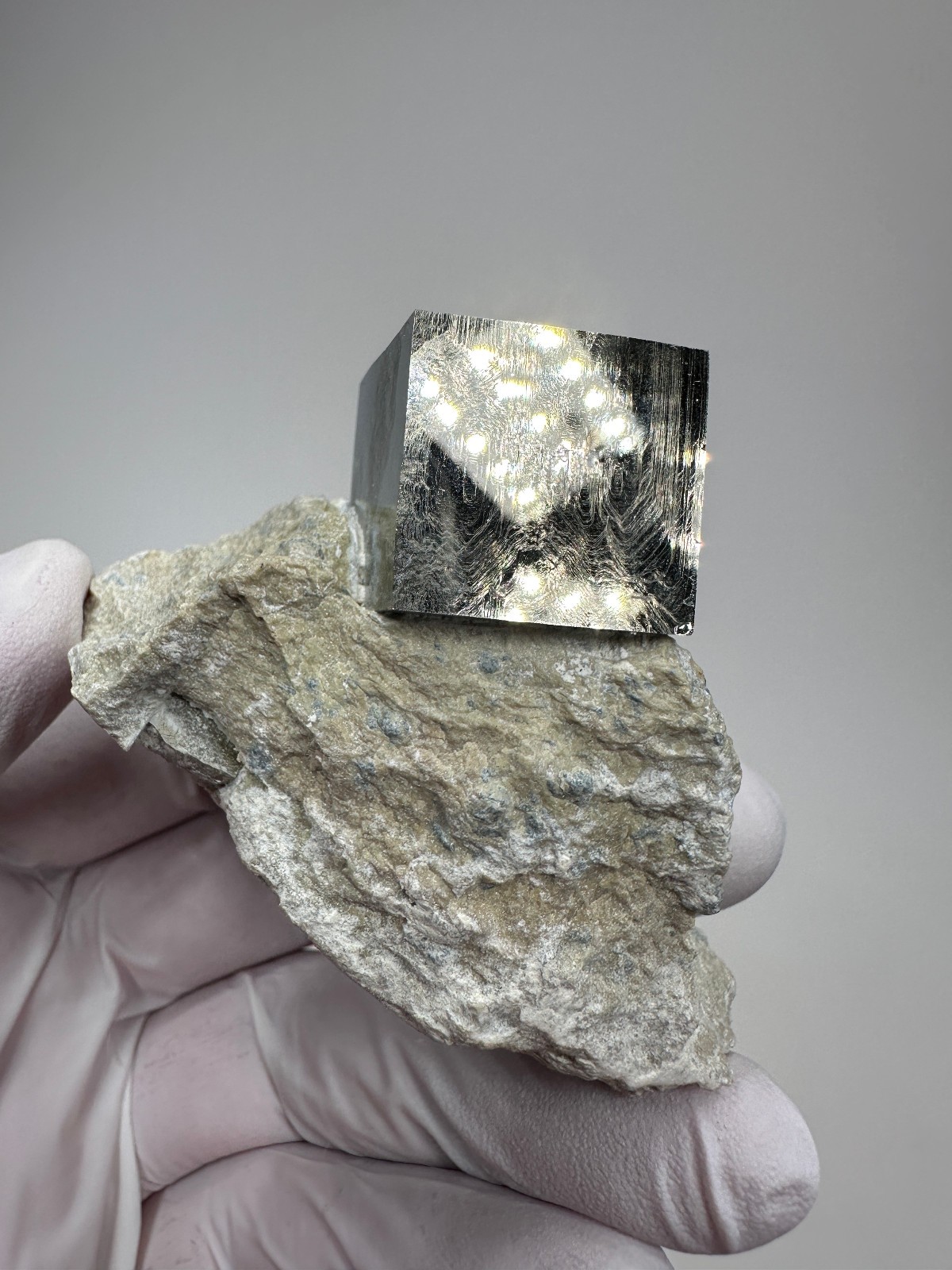 Rare Lustrous Pyrite Cube on Matrix__Navajun Mine, Spain