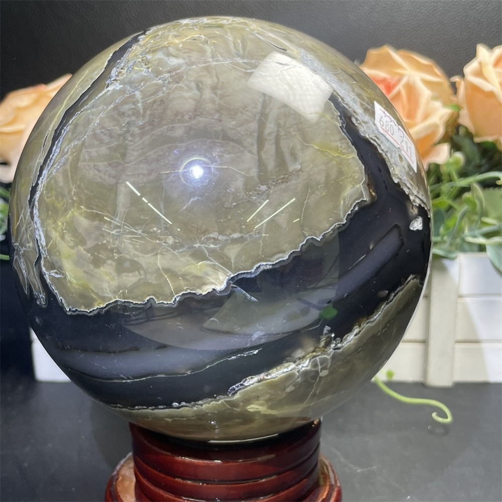7.7LB 4.9″ Natural A++ Fluorescent Agate Ball Sphere Crystal Mineral UV Reiki