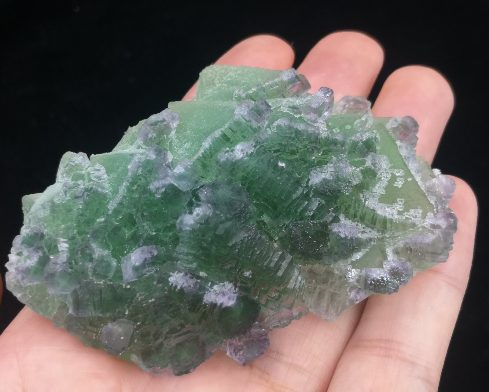 72mm 98g Stepped Cubic Fluorite on Octahedron Fluorite, with Stand