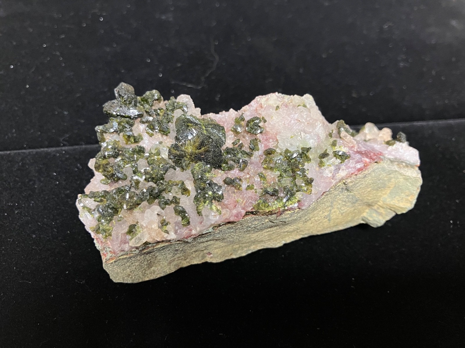 Epidote and pink Quartz cluster
