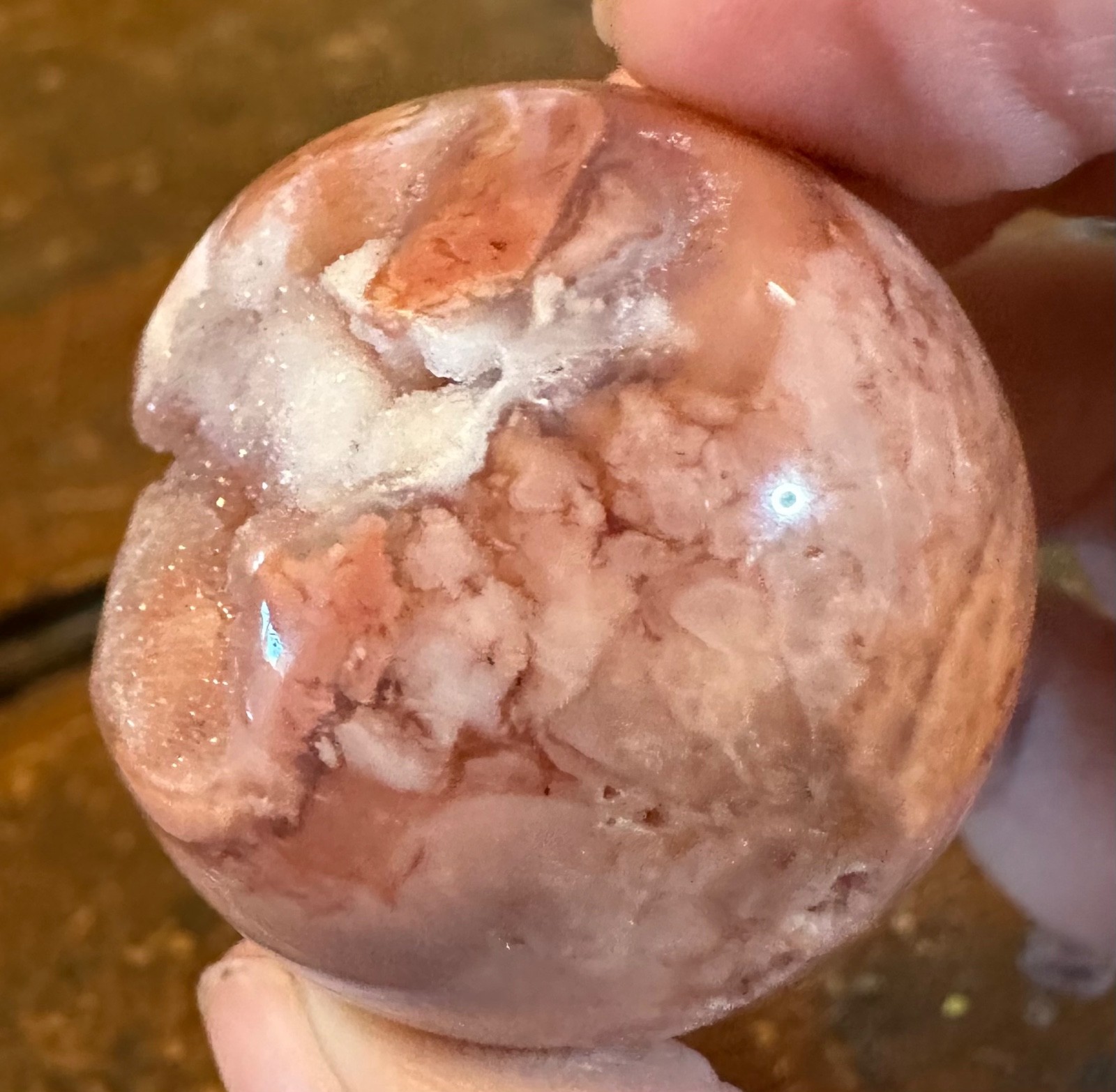 Two pink amethyst druzy spheres and “earth mother” resin stand Free shipping