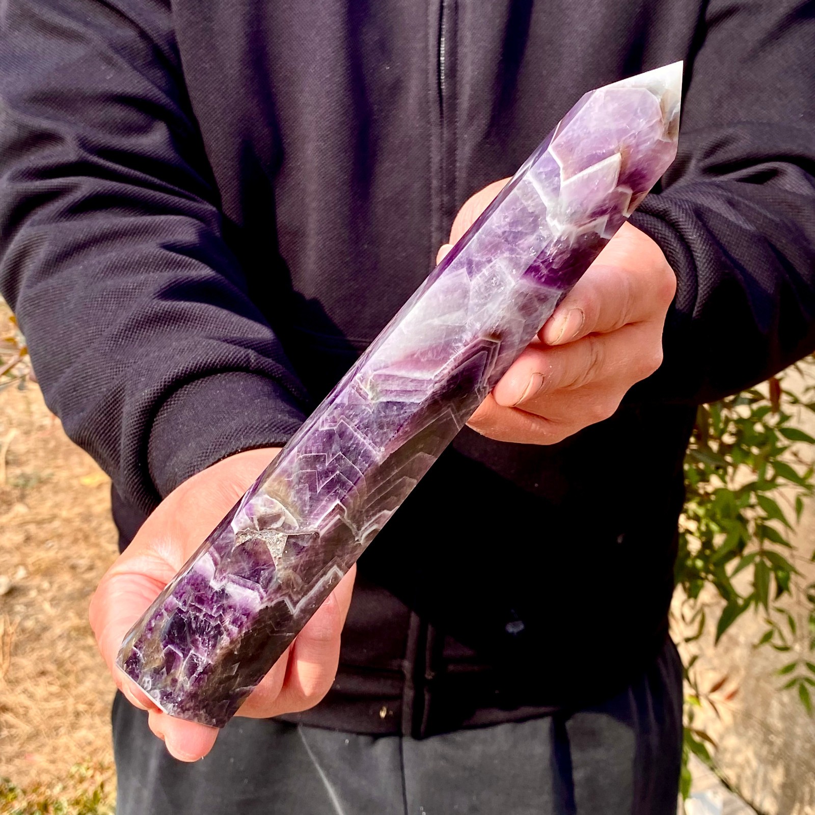 1.12LB Natural Dream Amethyst Crystal Column Wand Obelisk Point Reiki Healing