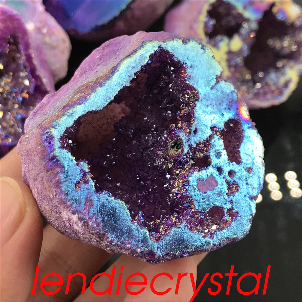 1pc Titanium Agate geode cluster rainbow natural quartz crystal Mineral healing