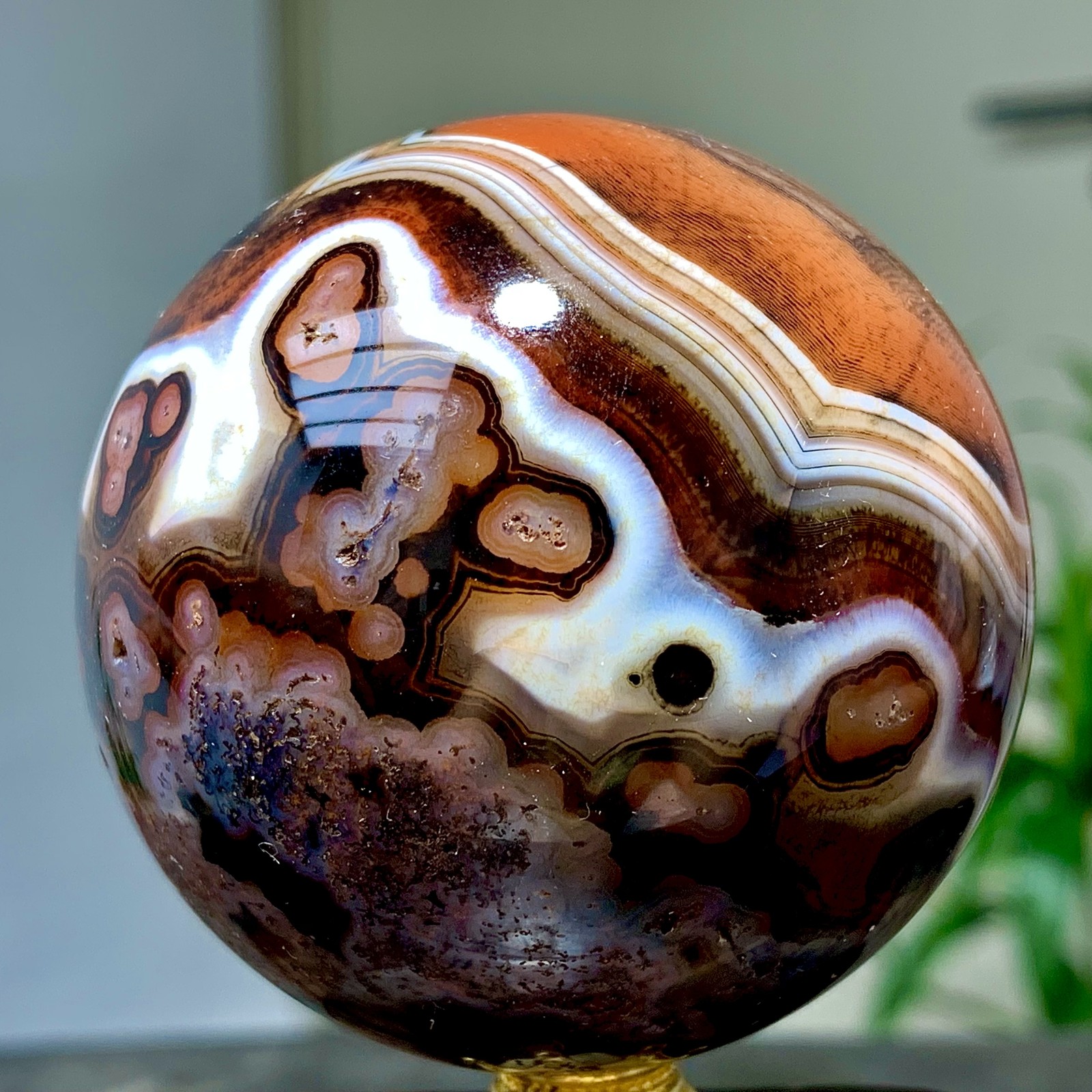 300G Natural red stripe agate sphere Crystal Ball Madagascar mineral