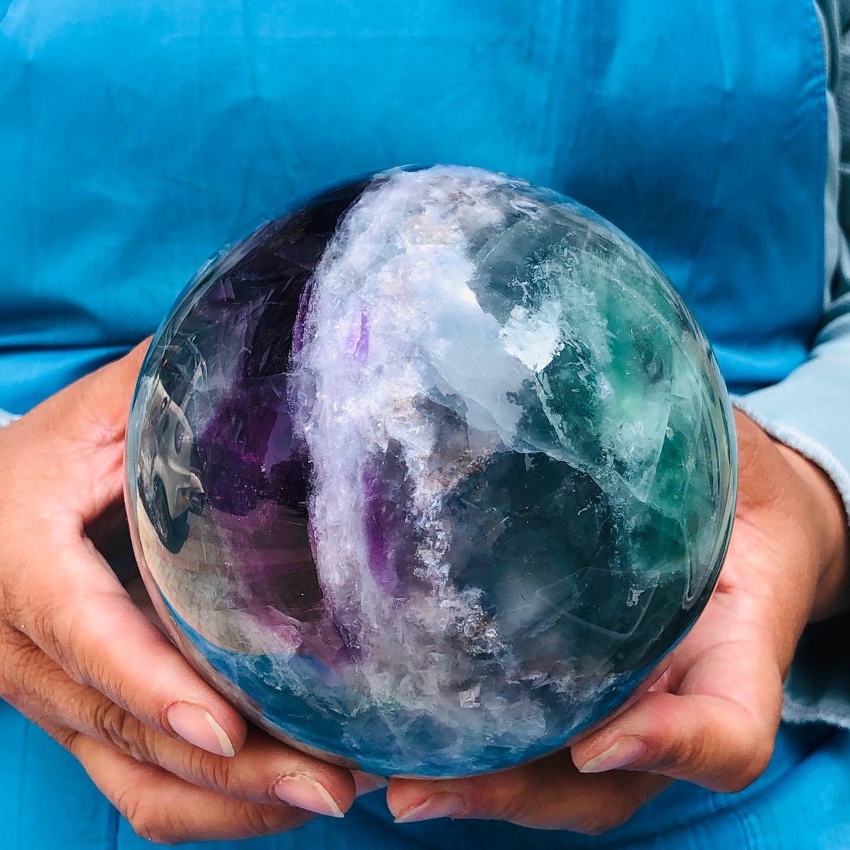 5.34LB Large Natural Fluorite Sphere Quartz Crystal Ball Energy Healing Stone