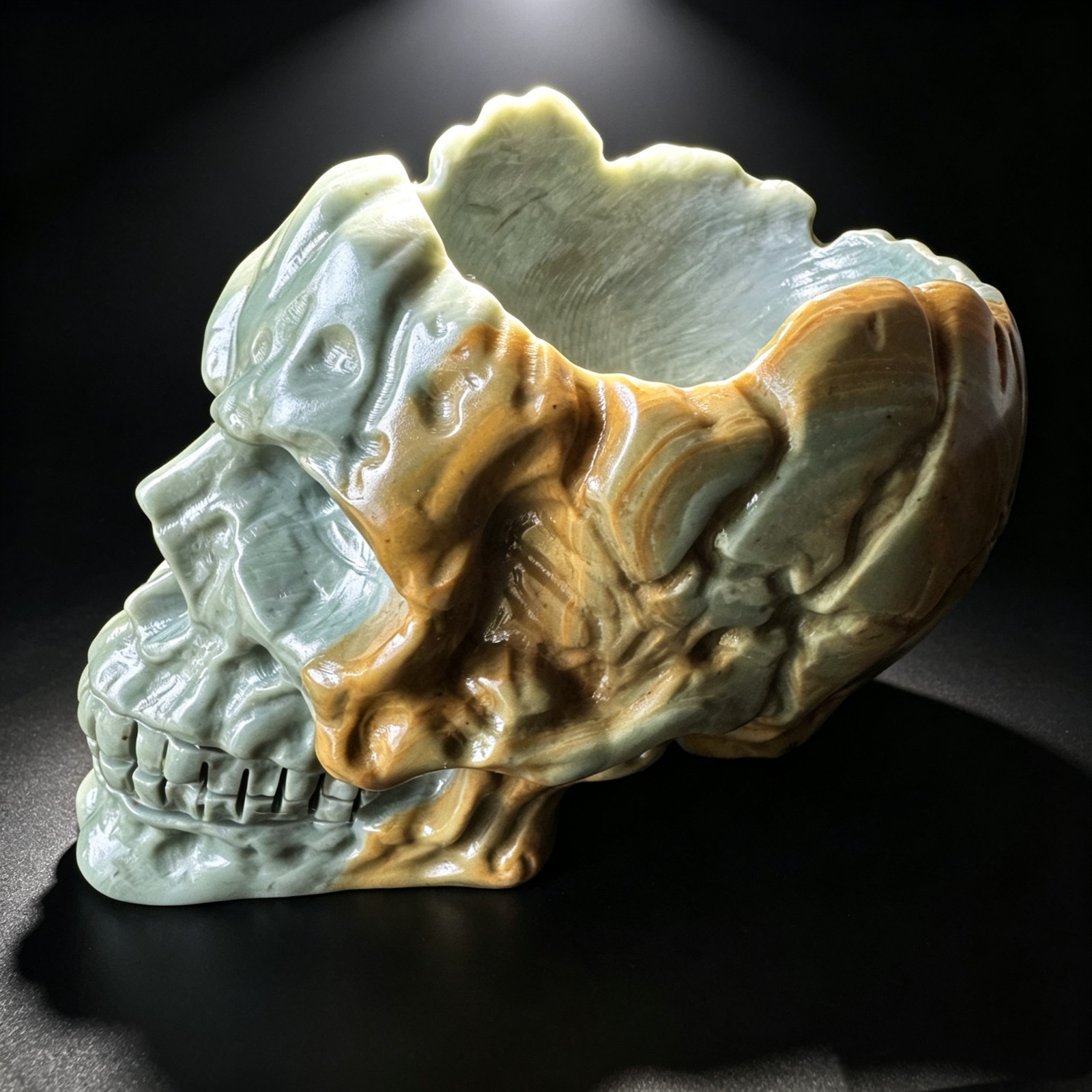 Hand Carved Songhua Stone Predator Skull Ashtray Gothic Sci-Fi Man Cave Decor