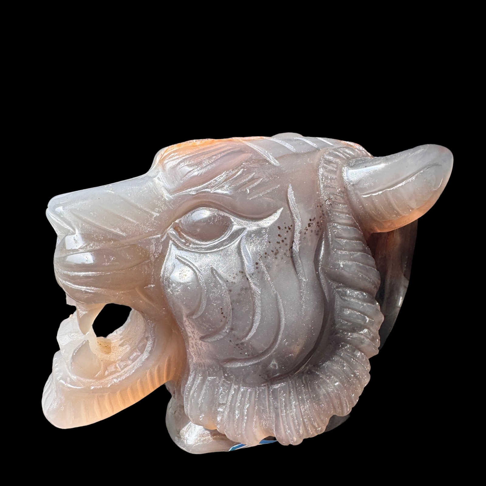 Natural Agate Tiger Head Figurine 3.2″ Hand Carved Sculpture for Collectors