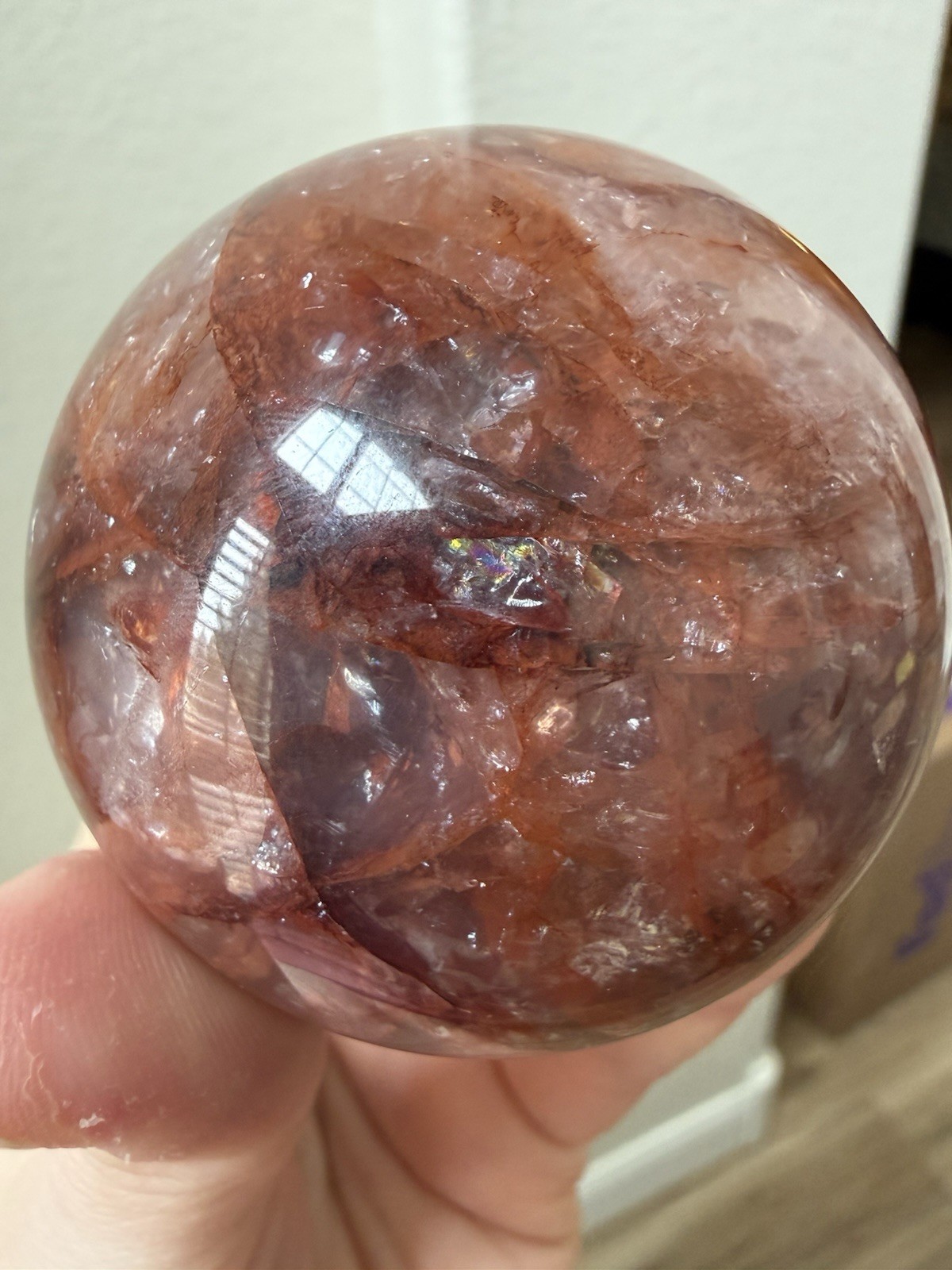 High Quality Red Fire Quartz Crystal Sphere Hematite Ball Full Of Rainbows 64mm