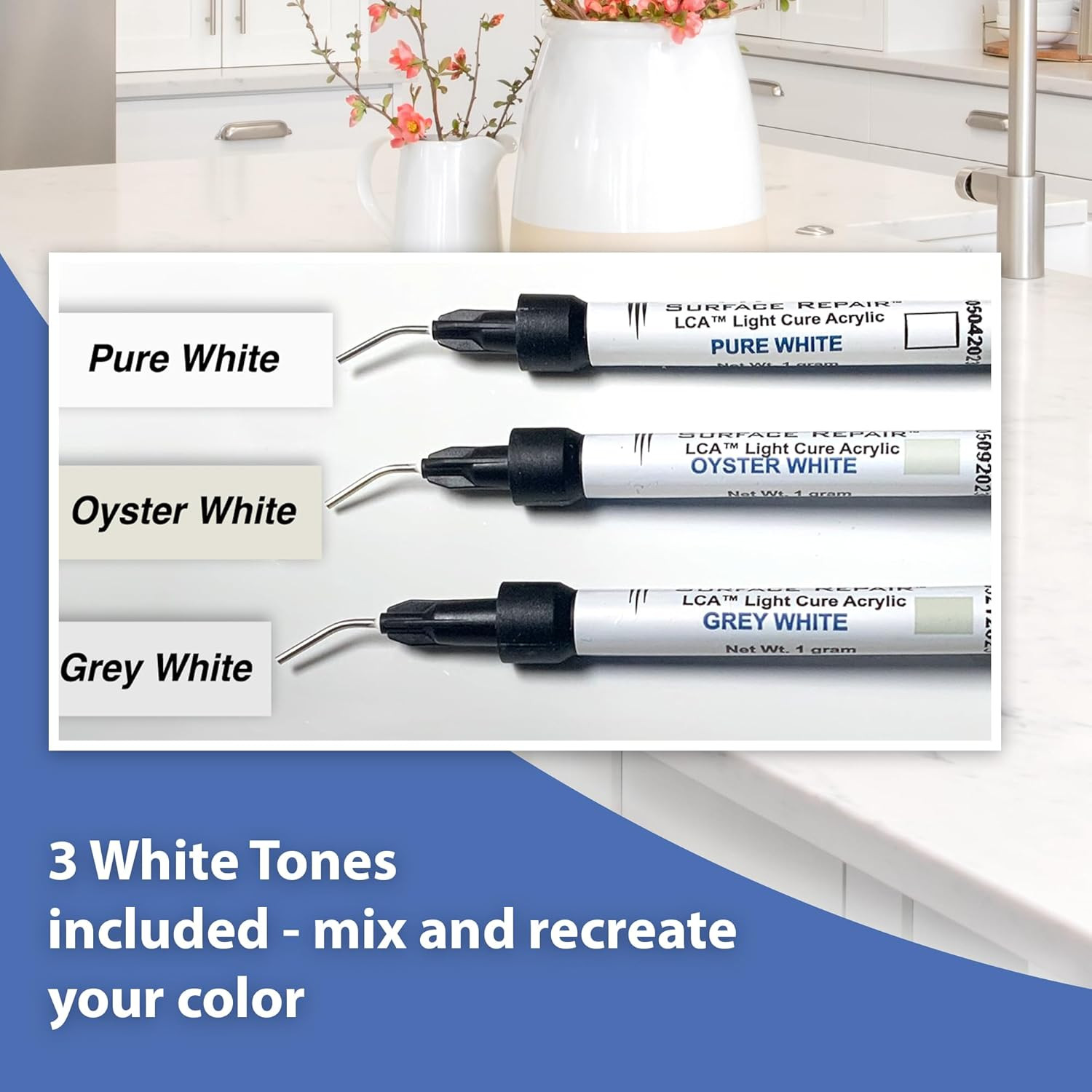 White Tones – Quartz Countertop Repair Kit White – Quartz, Marble, Granite, Acry