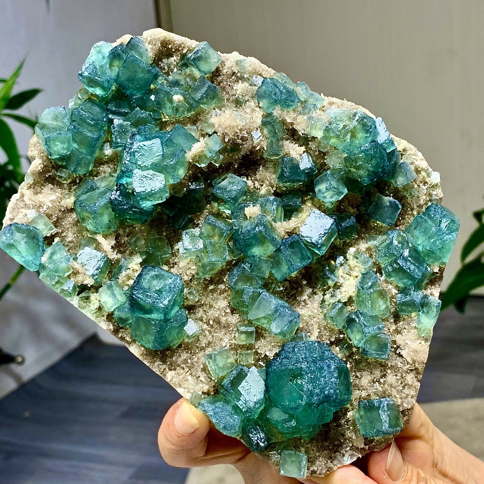 1.92LB Rare transparent green cubic fluorite mineral crystal sample/China