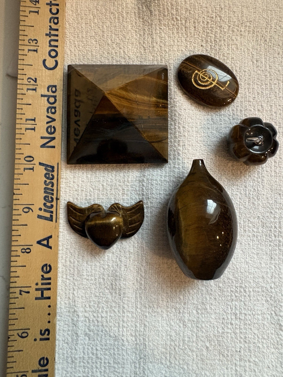 Lot 12 Tiger Iron Eye Items 3”skull , Snake Palm Stone Sphere Egg Chip Bag Flash