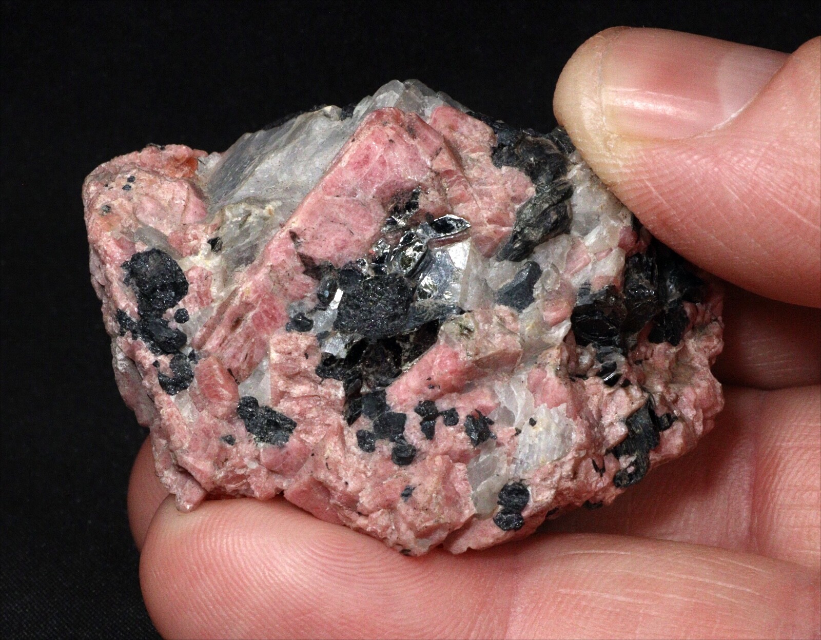 5 cm Rhodonite with Franklinite and Calcite from Franklin, New Jersey