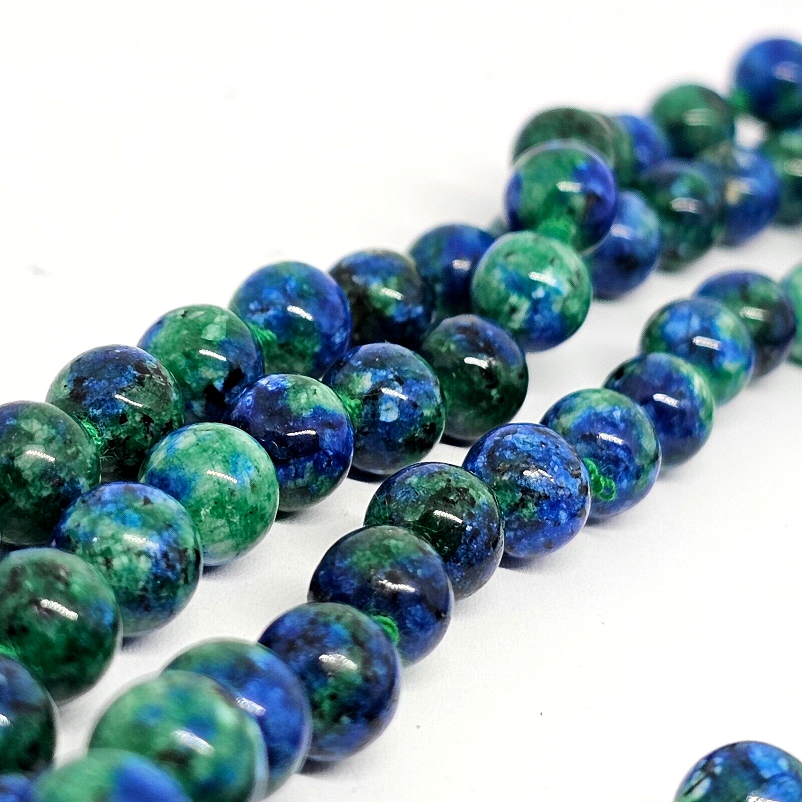 Chrysocolla Bead Necklace 43 Inch Knotted 8mm Gemstone Strand Tassel & Bag