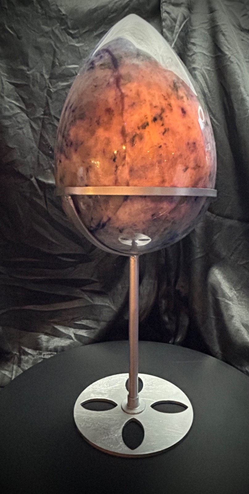 10lb 4.2oz Afghanite Egg Statement Piece 14″ Tall With Metal Stand UV Reactive