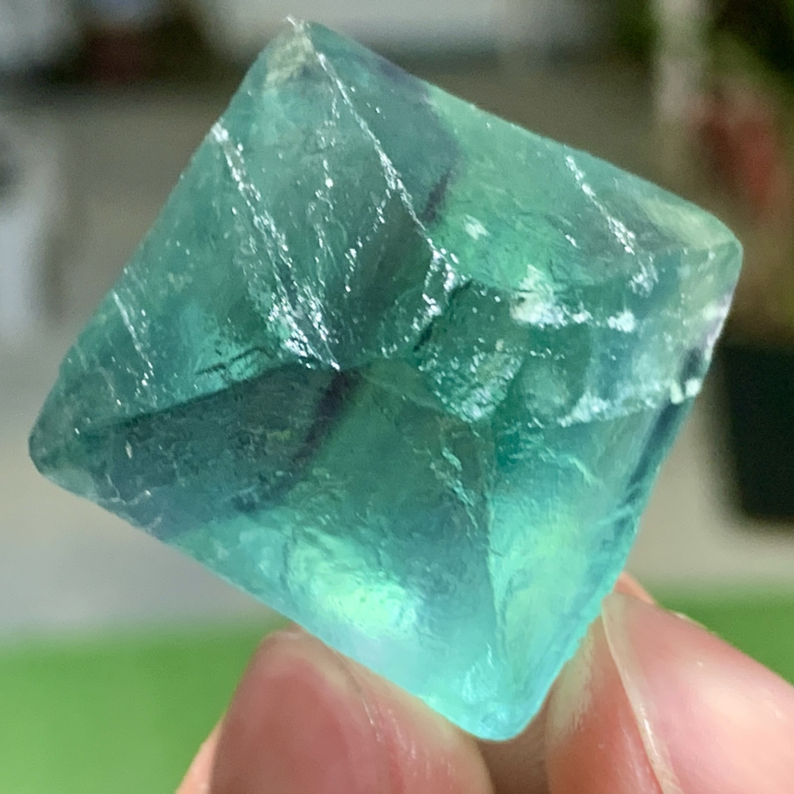 23G Rare transparent blue green fluorite cubic mineral crystal sample/China
