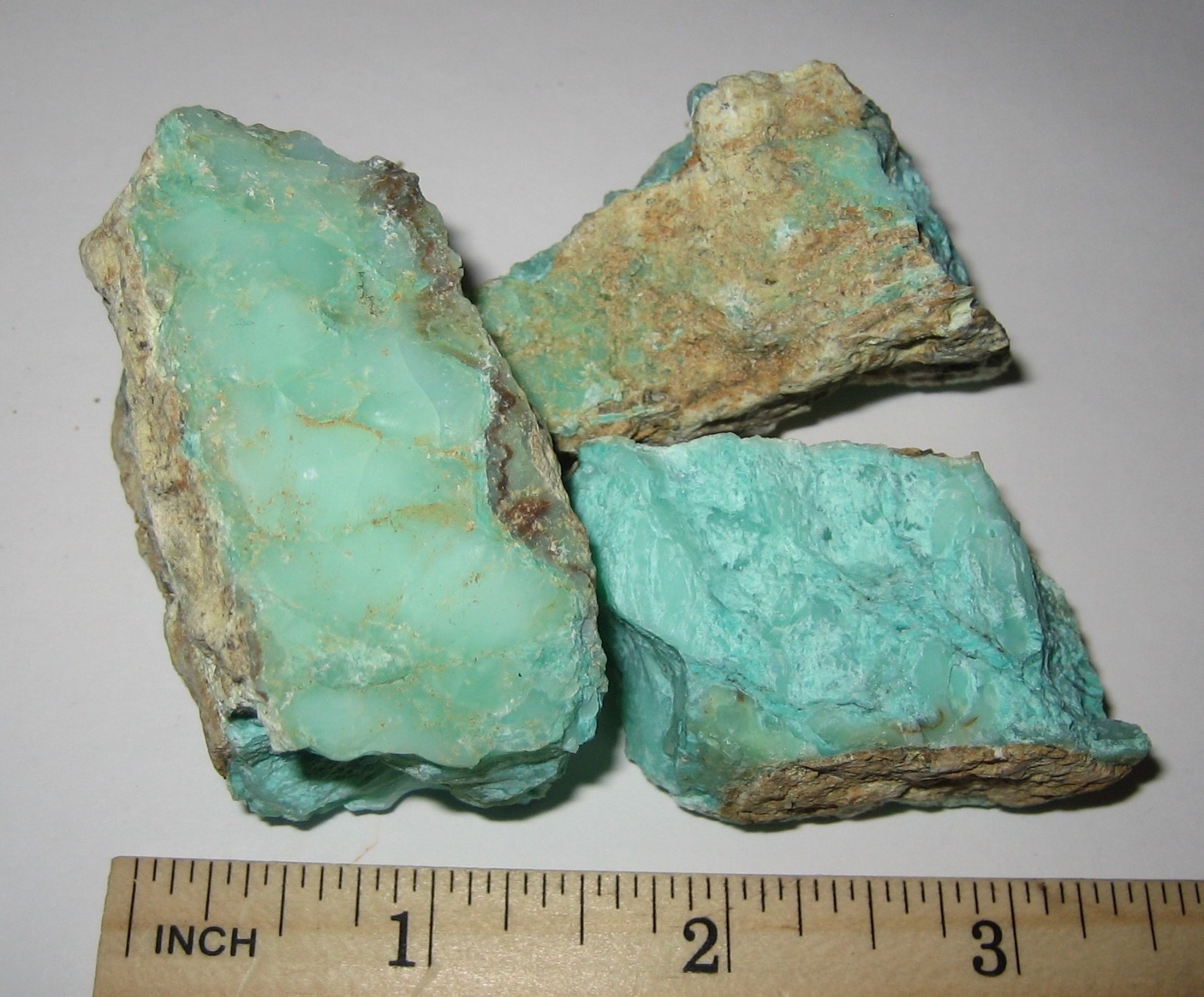 3 NATURAL ROUGH 1″ – 2.2″ GREEN OPAL CRYSTAL STONE MINERALS BULGARIA ~ 162.6g *2