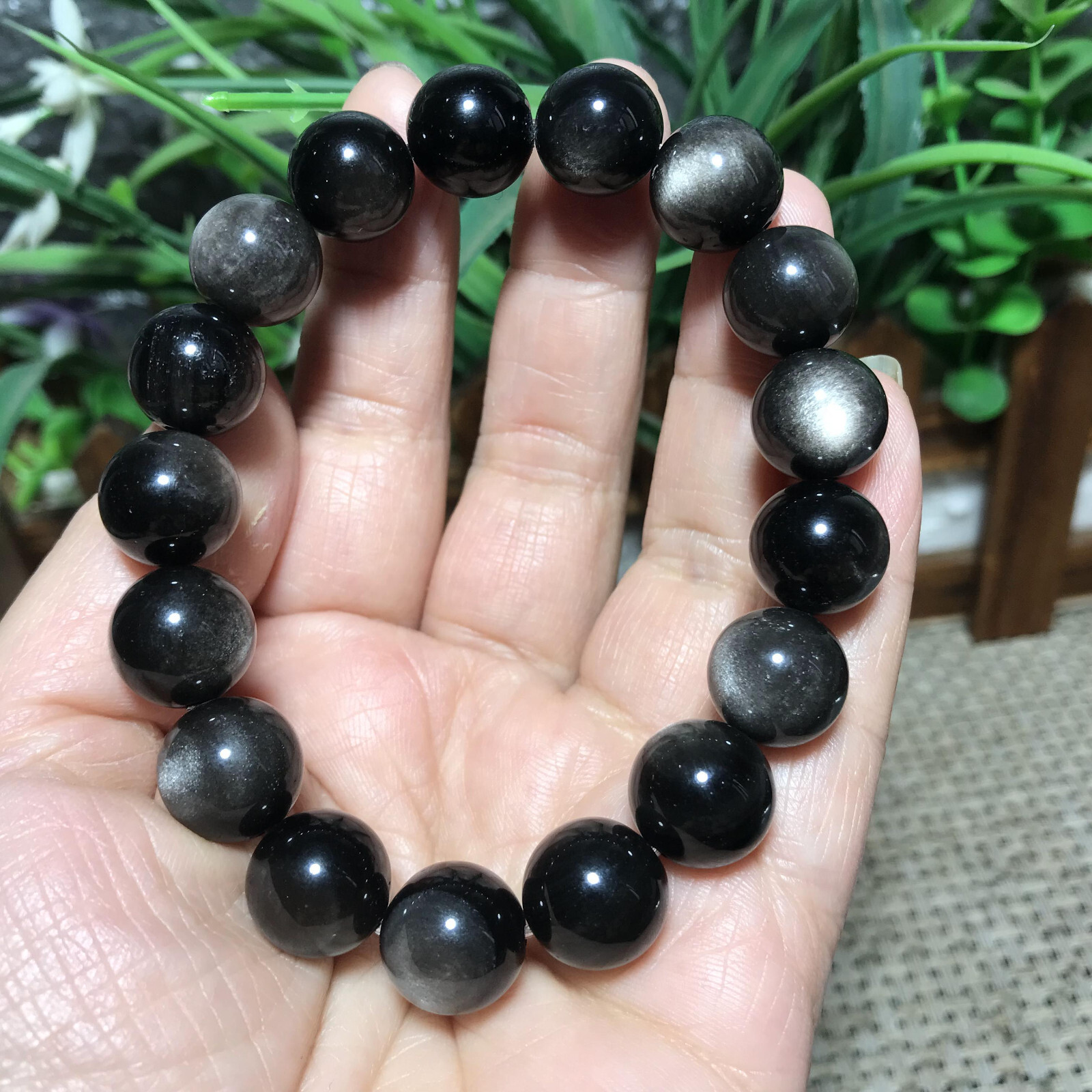 41g 12mm Natural Obsidian Cat Eyes Quartz Bracelets Healing mh1577