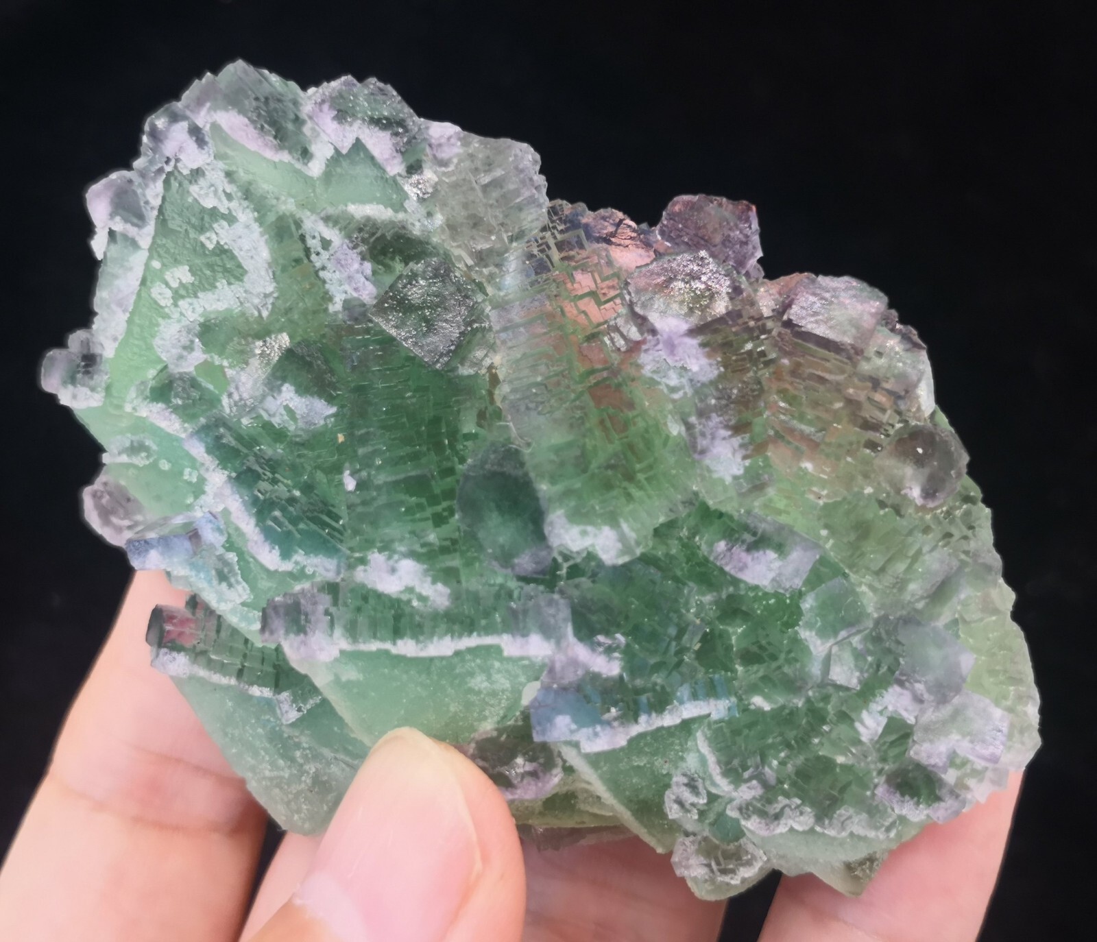 72mm 98g Stepped Cubic Fluorite on Octahedron Fluorite, with Stand