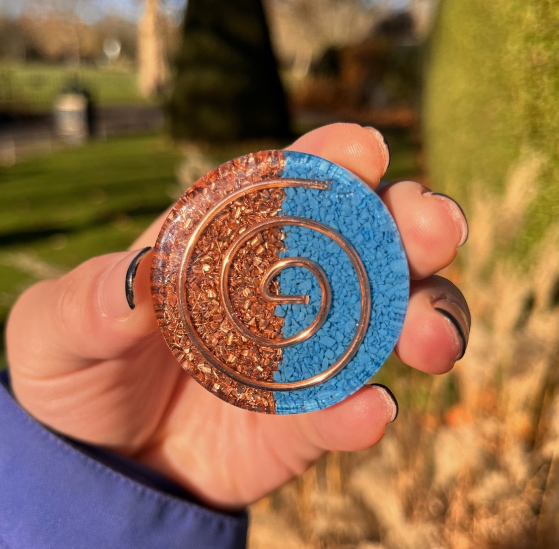 Pocket OG ORGONITE made of COPPER, METAL, Turquoise CRYSTALS and RESIN Handmade